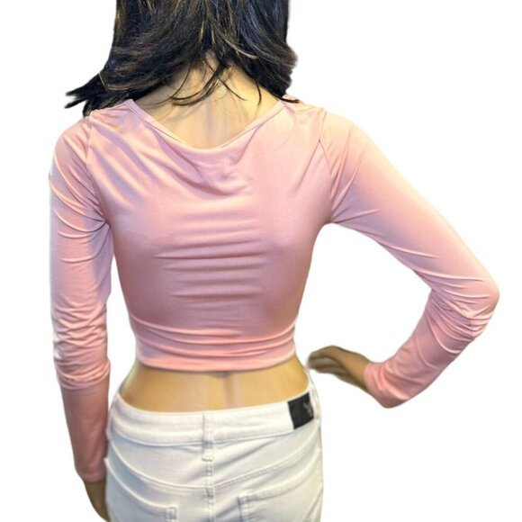 (5 for $25) Long Sleeve Ruched Crop Top in Rose Size Small - Picture 3 of 5